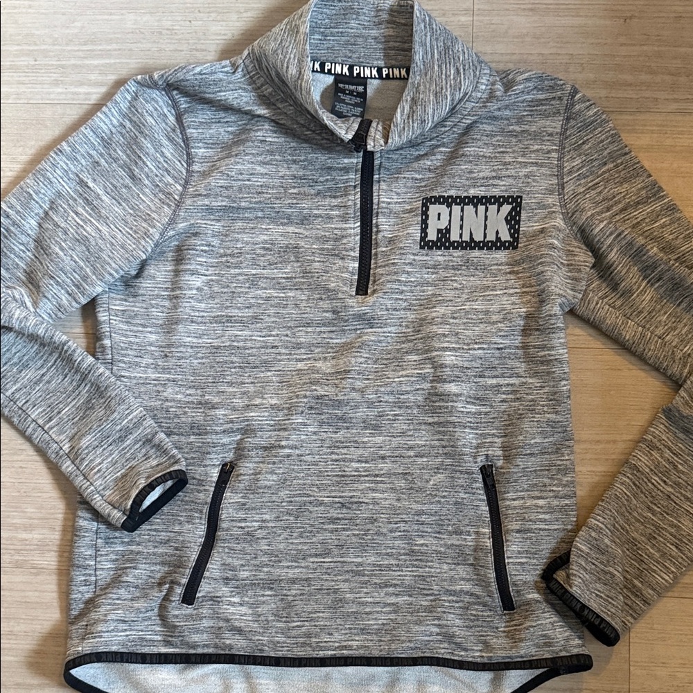 VS PINK Gray/Black  Quarter-Zip Pullover Size M